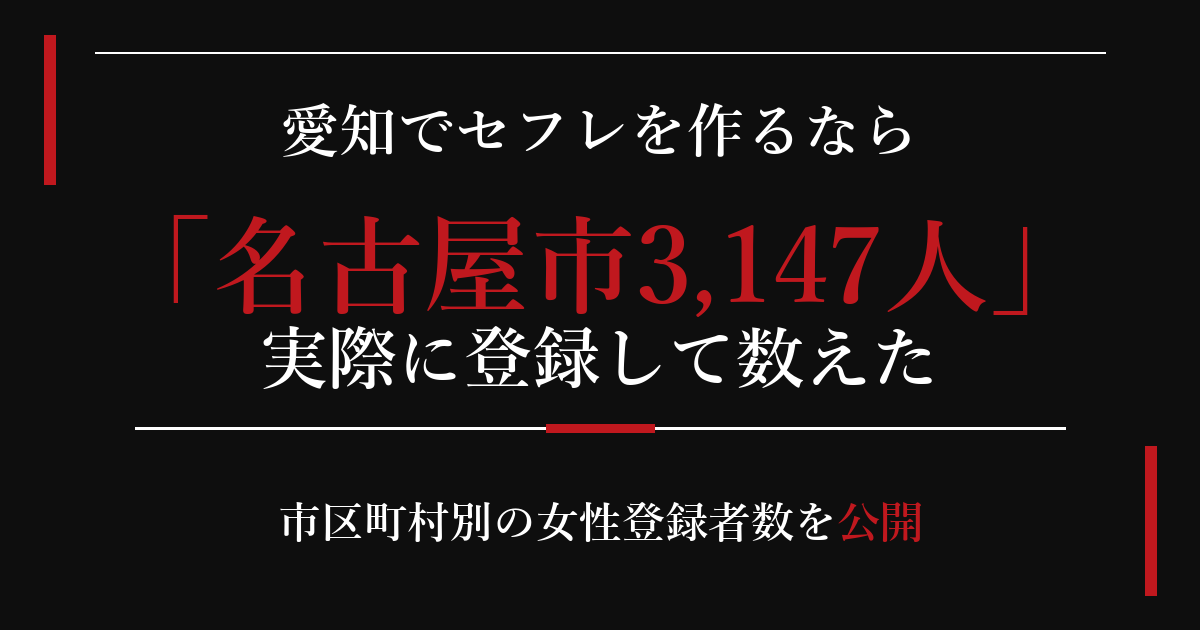 愛知でセフレを作るなら／名古屋市3,147人